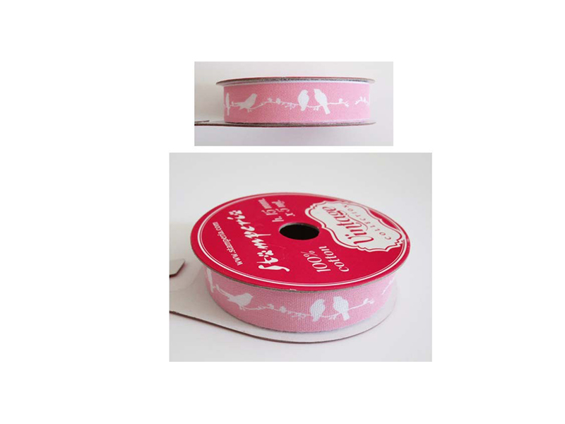 Pamučna Traka 15mmx5mt-birds On Pink