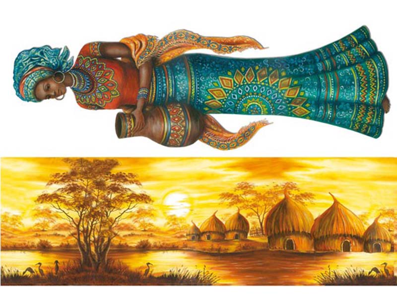 Papir za Decoupage - Africa: villages and lady