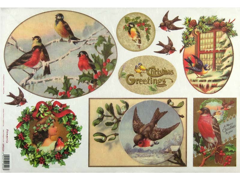 Papir za Decoupage - Christmas greeting birds