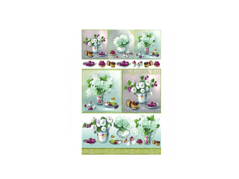 PAPIR ZA DEKUPAŽ 50x70 vases with white flowers an