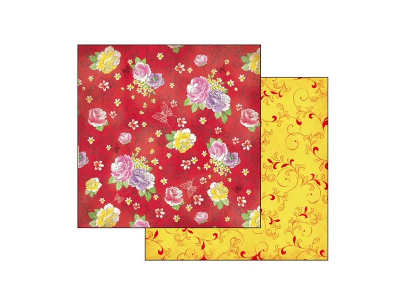 PAPIR ZA SCRAPBOOKING - Flowers on red background 30.5 x 30.5cm