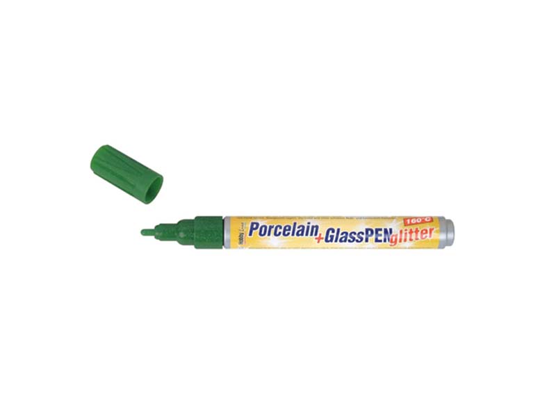 Porcelain + Glass Pen Glitter - Green