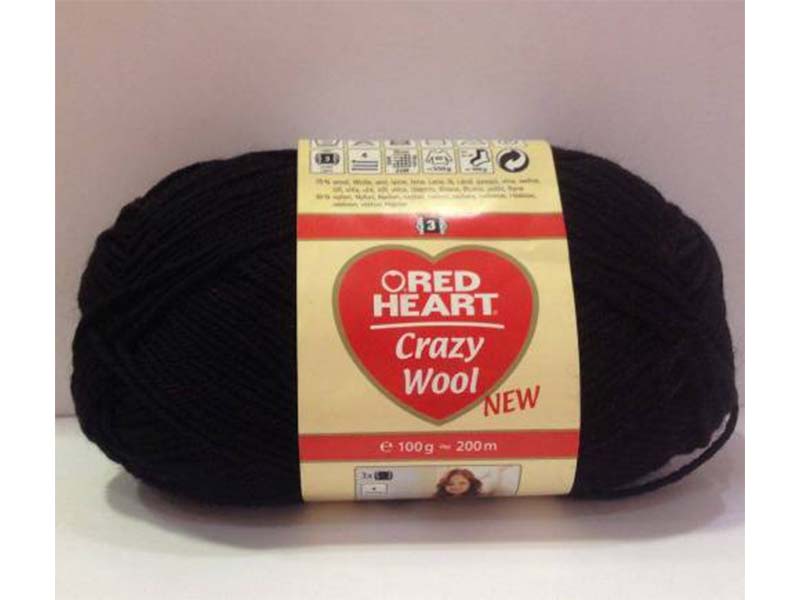 RED HEART Crazy Wool - Crna 70% vuna, 30% najlon