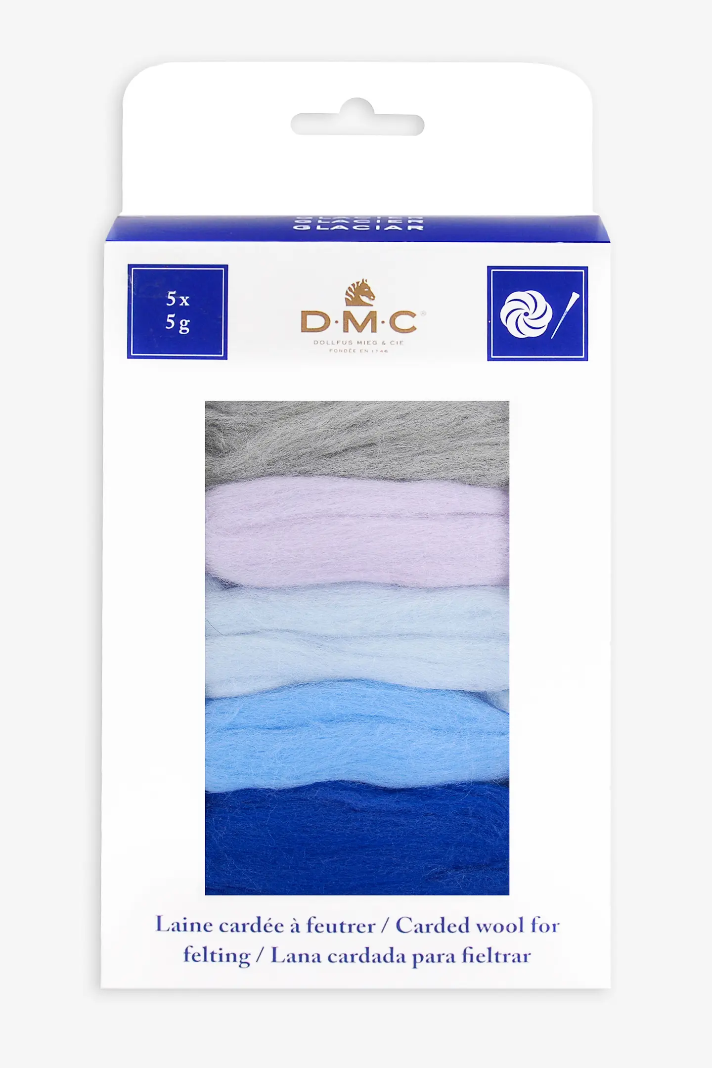 Vuna za filcanje - boje glečera, 5 x 5g